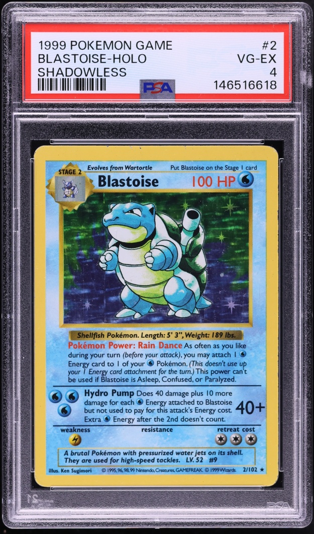 1999 Pokemon Base Set Shadowless Holo Blastoise #2 PSA 4 VGEX