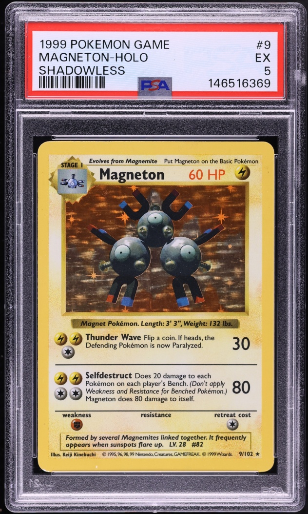 1999 Pokemon Base Set Shadowless Holo Magneton #9 PSA 5 EX