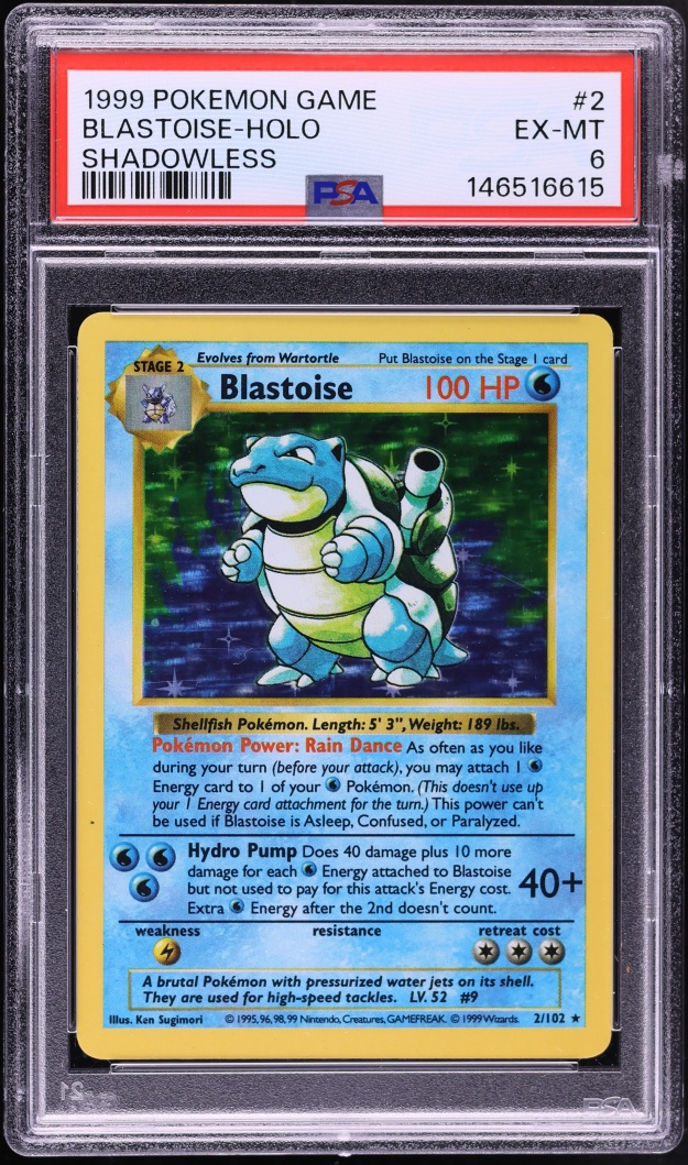 1999 Pokemon Base Set Shadowless Holo Blastoise #2 PSA 6 EXMT