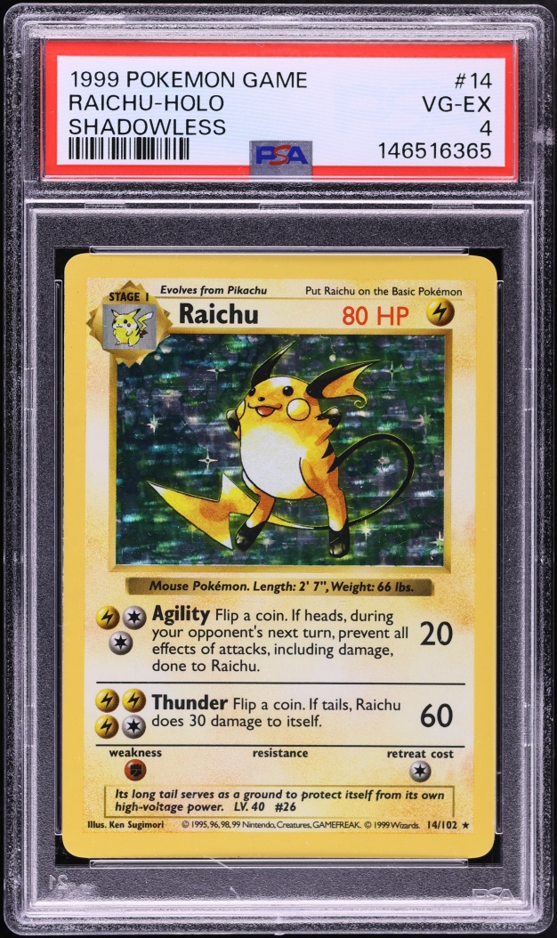 1999 Pokemon Base Set Shadowless Holo Raichu #14 PSA 4 VGEX