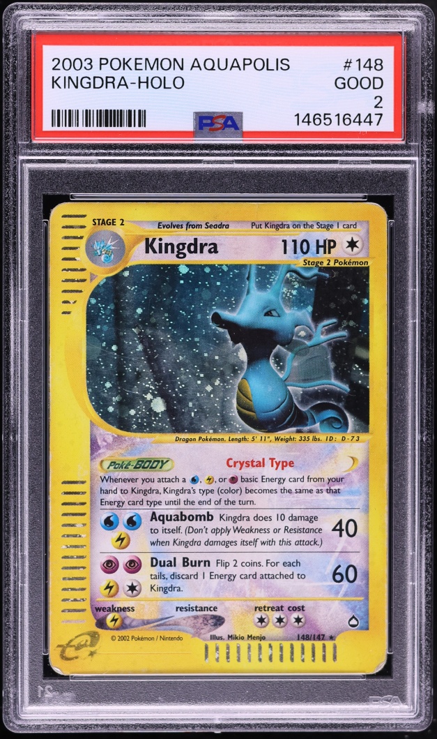 2003 Pokemon Aquapolis Holo Crystal Kingdra #148 PSA 2 GD