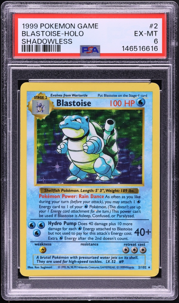 1999 Pokemon Base Set Shadowless Holo Blastoise #2 PSA 6 EXMT