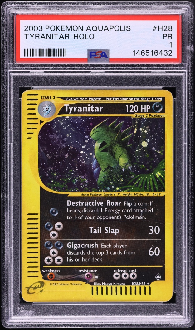 2003 Pokemon Aquapolis Holo Tyranitar #H28 PSA 1 PR