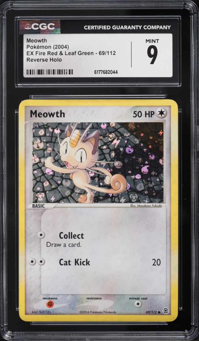 2004 Pokemon EX Fire Red & Leaf Green Reverse Holo Meowth #69 CGC 9 MINT