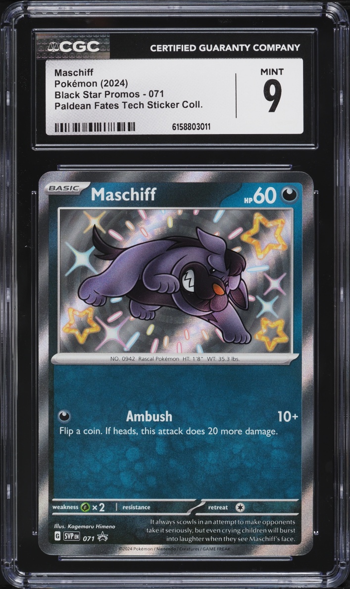 2024 Pokemon Scarlet & Violet Promo Paldean Fates Tech Sticker Shiny Rare Maschiff #71 CGC 9