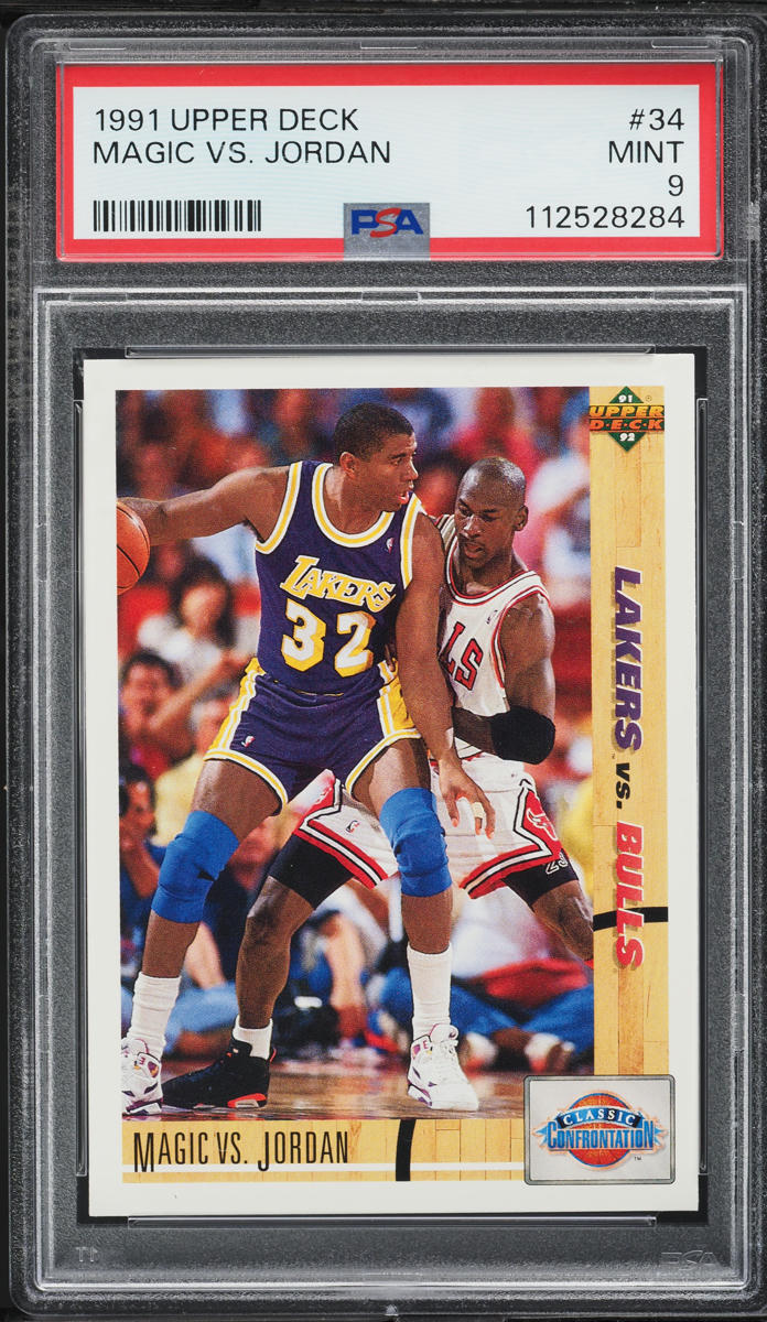 1991 Upper Deck Basketball Magic Johnson Vs. Michael Jordan #34 PSA 9 MINT