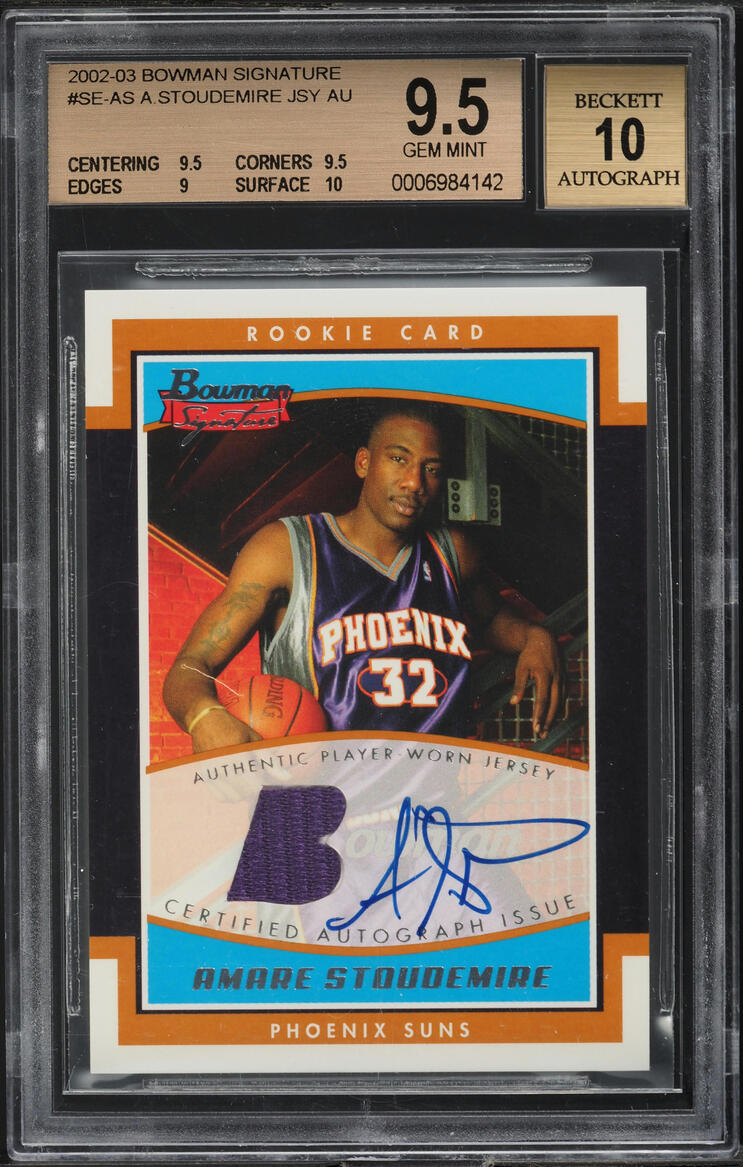 2002 Bowman Signature Amare Stoudemire ROOKIE PATCH AUTO /999 #SE-AS BGS 9.5 GEM