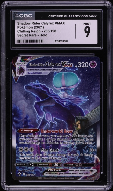 2021 Pokemon Sword & Shield Chilling Reign Full Art Shadow Rider Calyrex VMAX #205 CGC 9 MINT