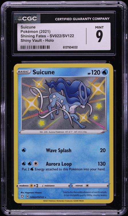 2021 Pokemon Sword & Shield Shining Fates Shiny Suicune #SV022 CGC 9 MINT