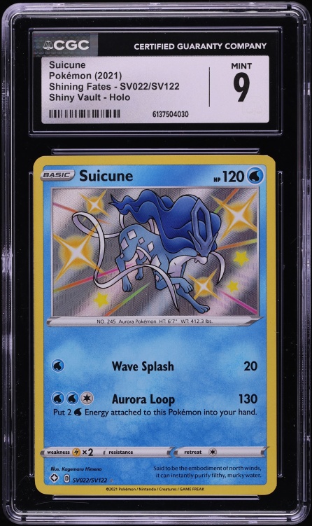 2021 Pokemon Sword & Shield Shining Fates Shiny Suicune #SV022 CGC 9 MINT