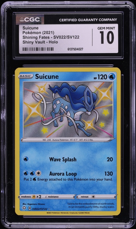 2021 Pokemon Sword & Shield Shining Fates Shiny Suicune #SV022 CGC 10 GEM MINT