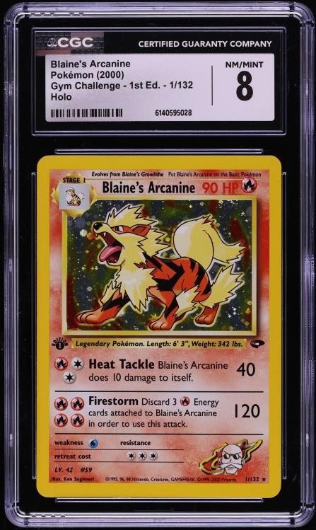 2000 Pokemon Gym Challenge 1st Edition Holo Blaine's Arcanine #1 CGC 8 NM-MT