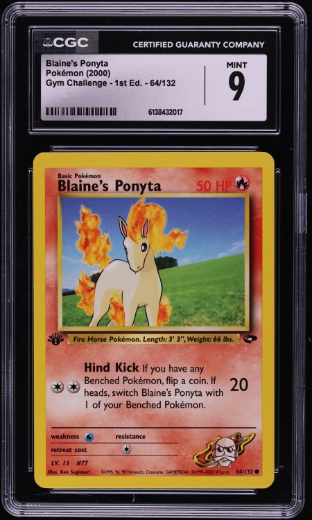 2000 Pokemon Gym Challenge 1st Edition Blaine's Ponyta #64 CGC 9 MINT