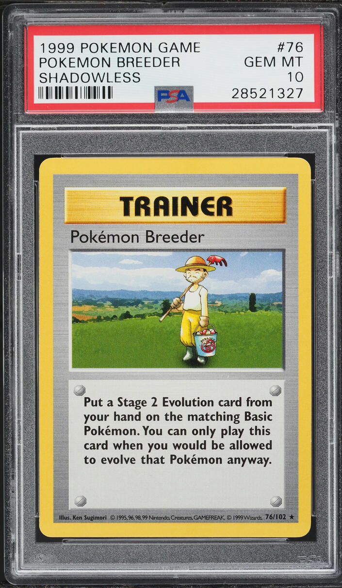 1999 Pokemon Base Set Shadowless Pokemon Breeder #76 PSA 10 GEM MINT