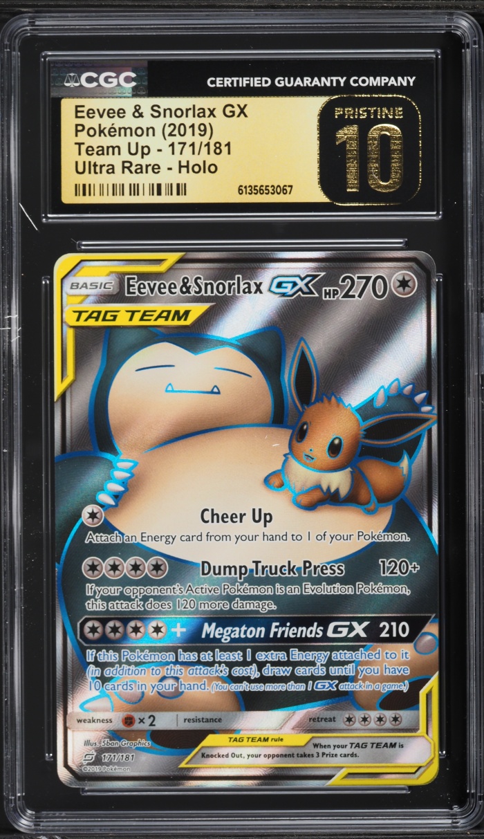 2019 Pokemon SM Team Up Full Art Eevee & Snorlax GX #171 CGC 10 PRISTINE