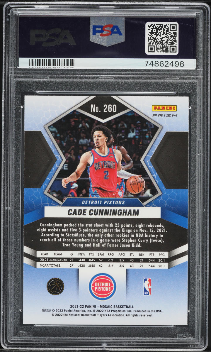 2021 Panini Mosaic Peacock Choice Cade Cunningham ROOKIE #260 PSA 10 GEM MINT