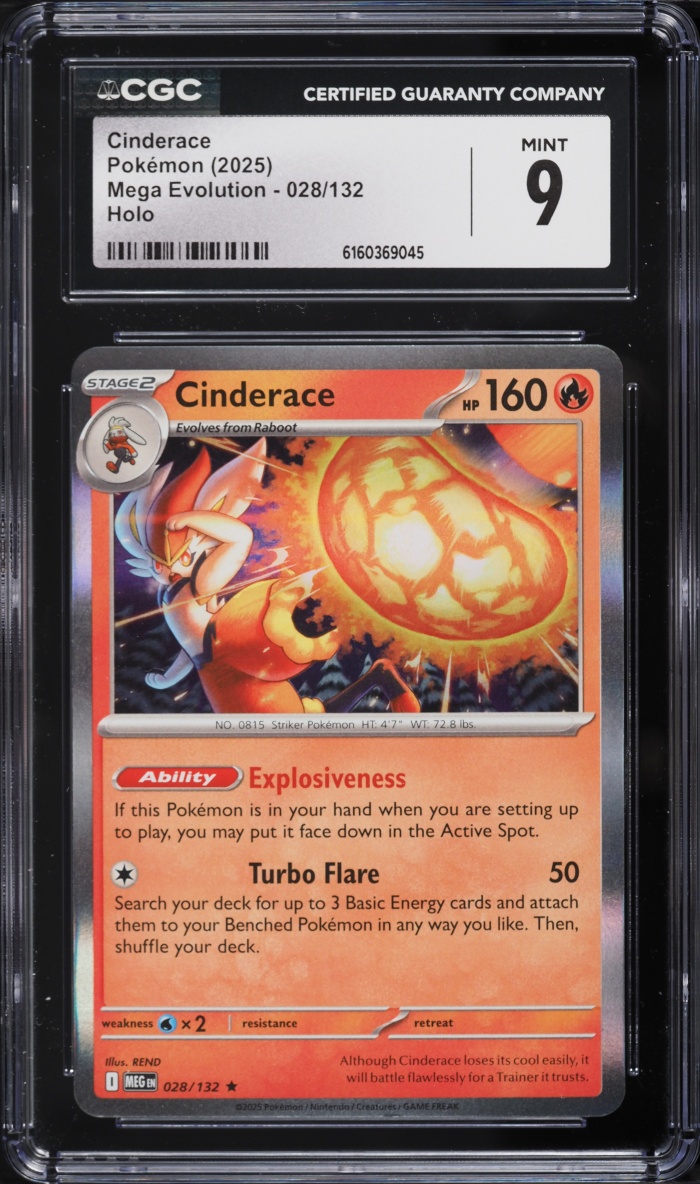 2025 Pokemon Mega Evolution Holo Cinderace #28 CGC 9 MINT