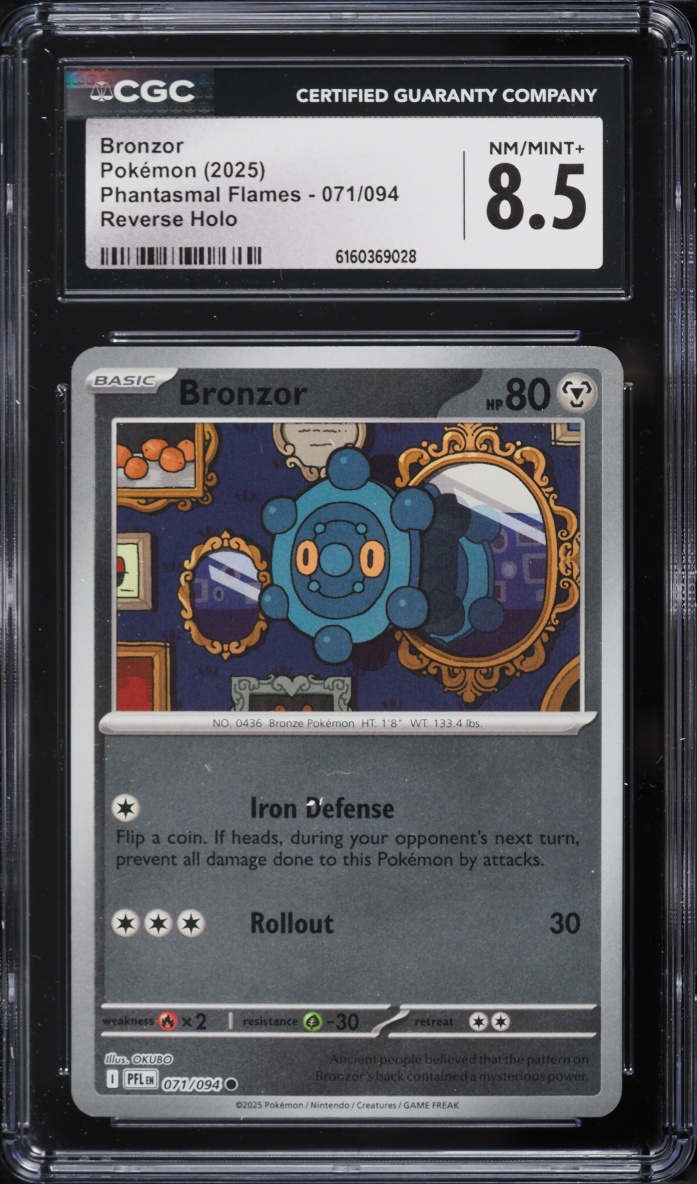2025 Pokemon Mega Evolution Phantasmal Flames Reverse Holo Bronzor #071 CGC 8.5 NM-MT+