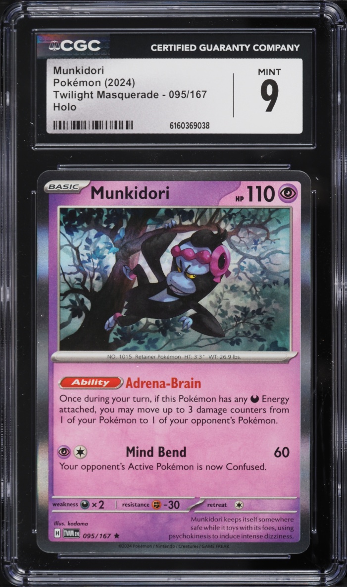 2024 Pokemon Scarlet & Violet Twilight Masquerade Holo Munkidori #95 CGC 9 MINT