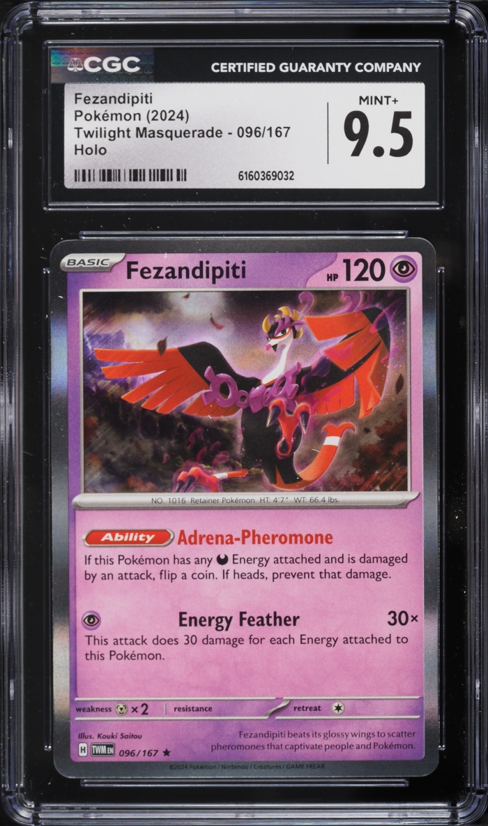 2024 Pokemon Scarlet & Violet Twilight Masquerade Holo Fezandipiti #096 CGC 9.5 MINT+