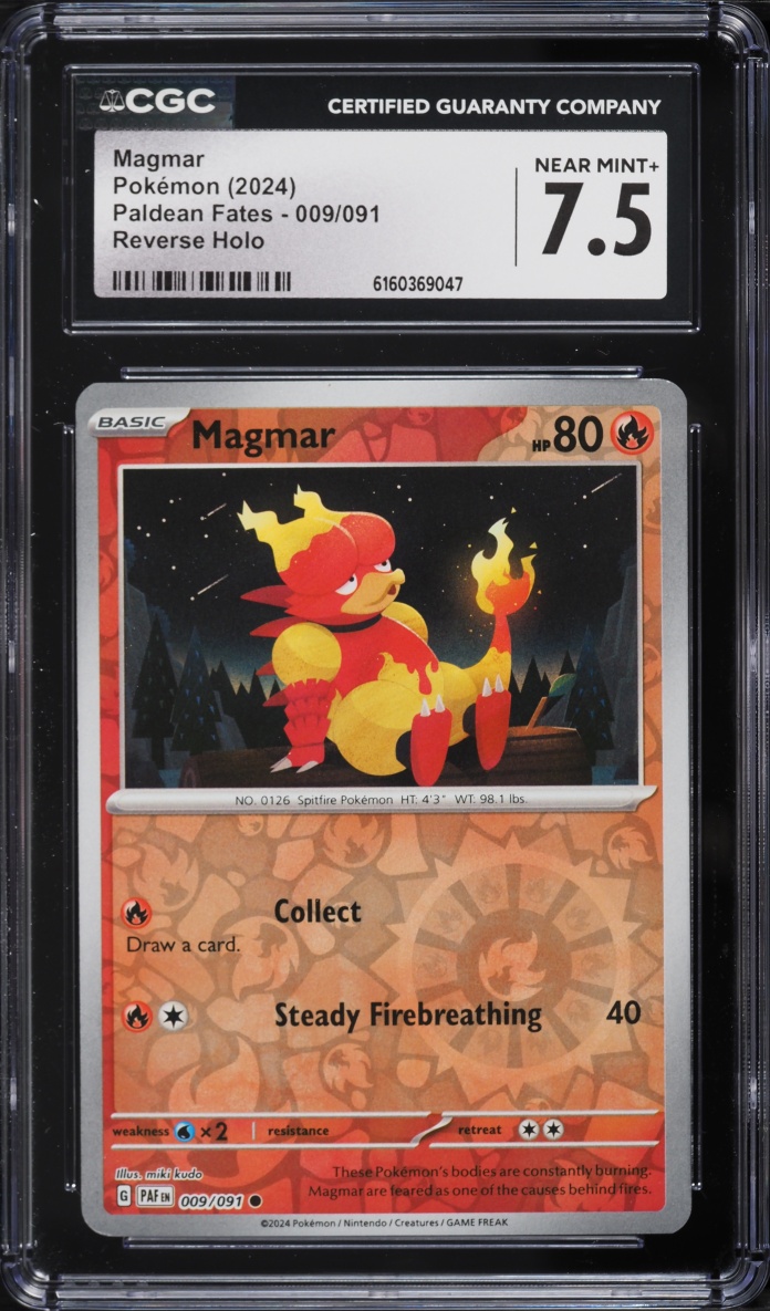 2024 Pokemon Scarlet & Violet Paldean Fates Reverse Holo Magmar #009 CGC 7.5 NRMT+
