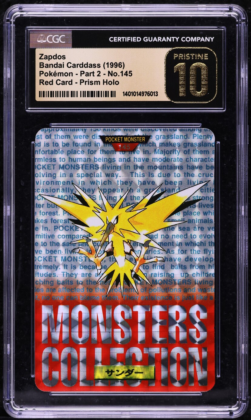 1996 Pokemon Japanese Bandai Carddass Vending Red Prism Holo Zapdos #145 CGC 10