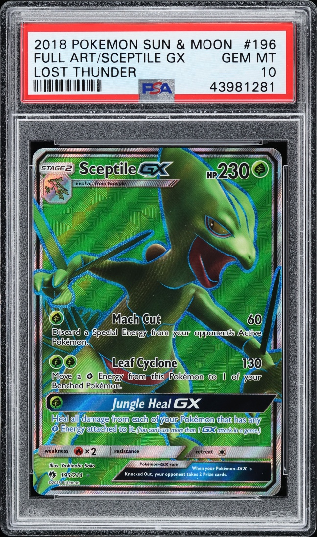 2018 Pokemon Sun & Moon Lost Thunder Full Art Sceptile GX #196 PSA 10 GEM MINT