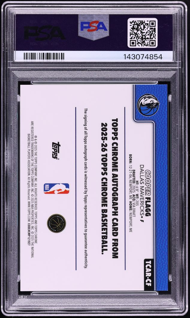 2025 Topps Chrome Blue Refractor Cooper Flagg ROOKIE AUTO DNA 10 /150 #TCAR-CF PSA 10 GEM MINT
