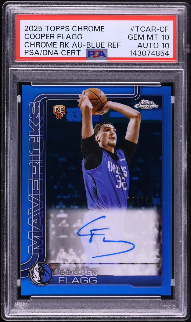 2025 Topps Chrome Blue Refractor Cooper Flagg ROOKIE AUTO DNA 10 /150 #TCAR-CF PSA 10 GEM MINT