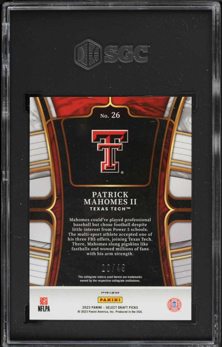 2023 Select Draft Picks Orange Prizm Patrick Mahomes II /49 #26 SGC 9 MINT