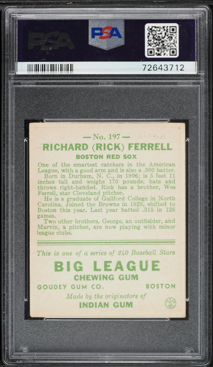 1933 Goudey Rick Ferrell #197 PSA 3 VG