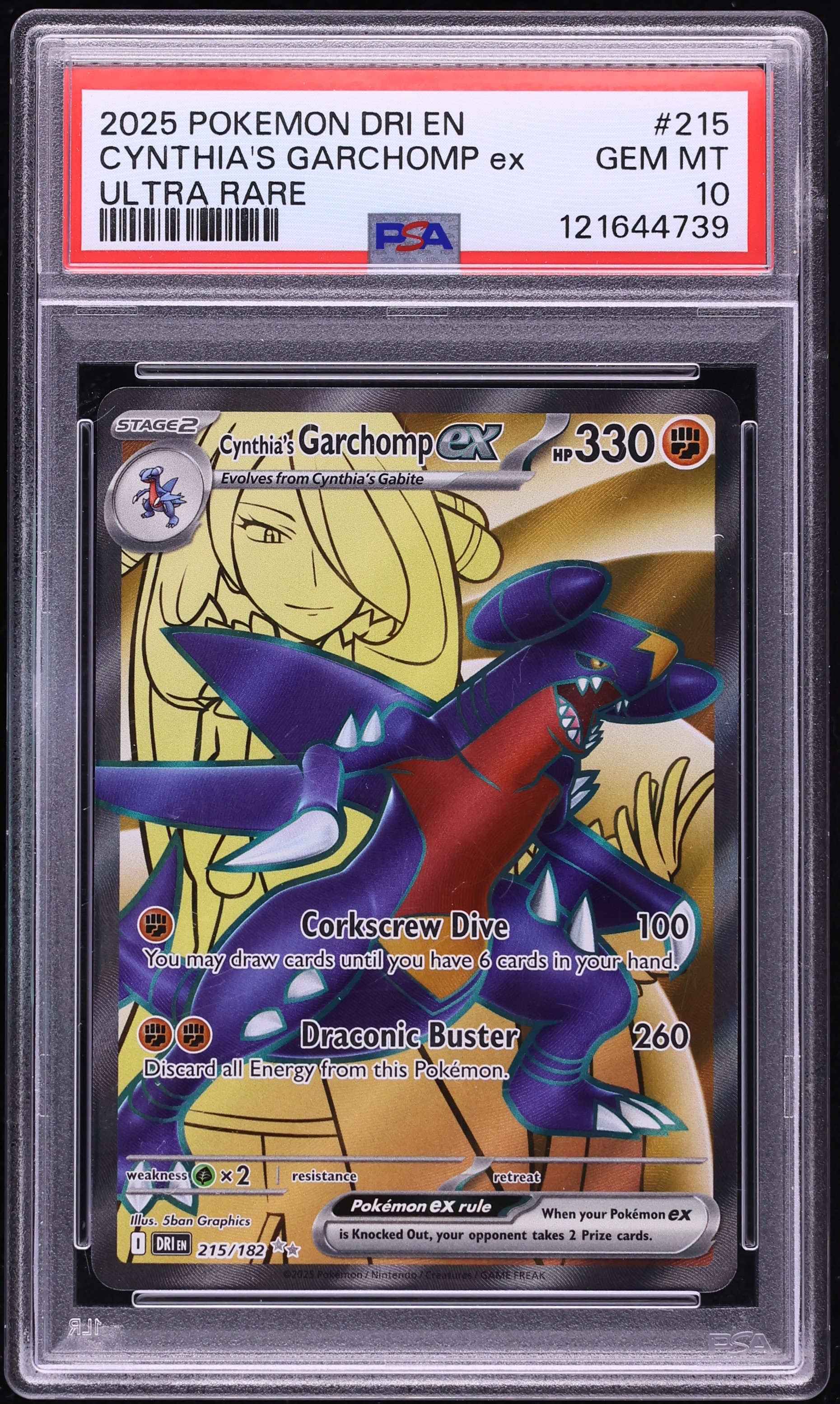 2025 Pokemon Scarlet & Violet Destined Rivals Full Art Cynthia's Garchomp EX #215 PSA 10 GEM