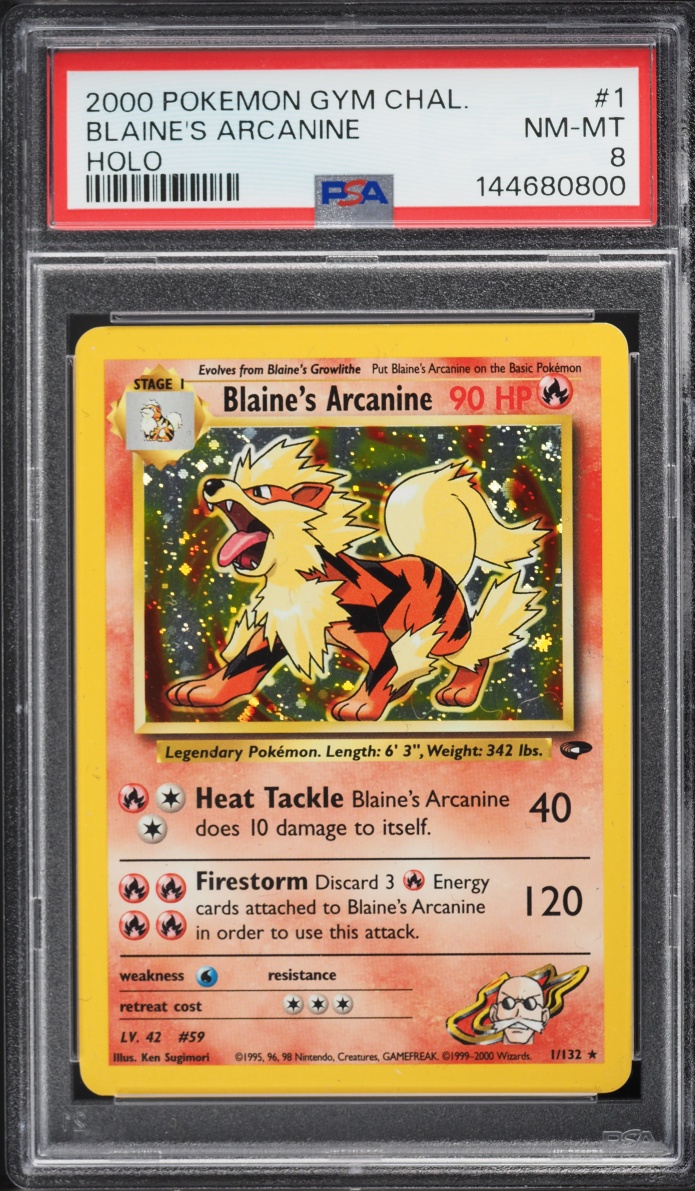 2000 Pokemon Gym Challenge Holo Blaine's Arcanine #1 PSA 8 NM-MT