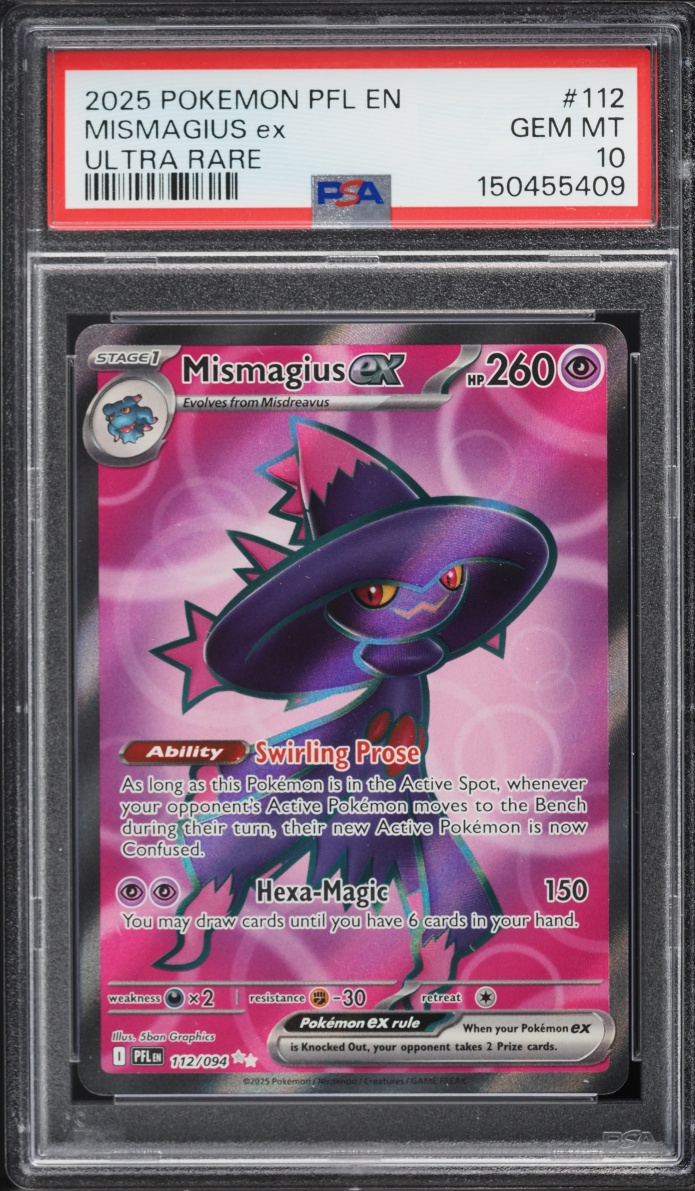 2025 Pokemon Mega Evolution Phantasmal Flames Full Art Mismagius ex #112 PSA 10 GEM MINT