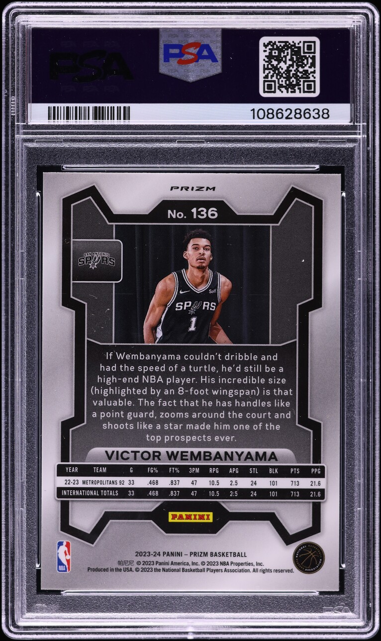 2023 Panini Prizm Silver Victor Wembanyama ROOKIE #136 PSA 10 GEM MINT