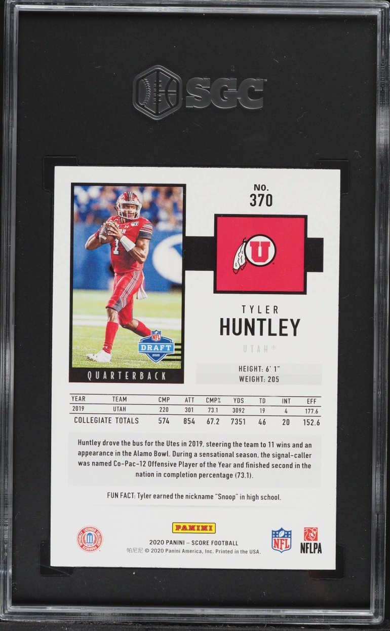 2020 Score Black Tyler Huntley ROOKIE #370 SGC 9 MINT