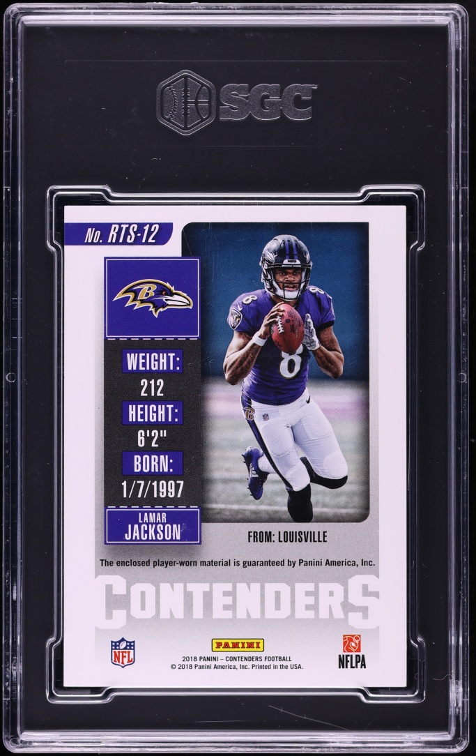 2018 Panini Contenders Rookie Ticket Lamar Jackson ROOKIE PATCH #RTS-12 SGC 9.5 MINT+ - Photo 2