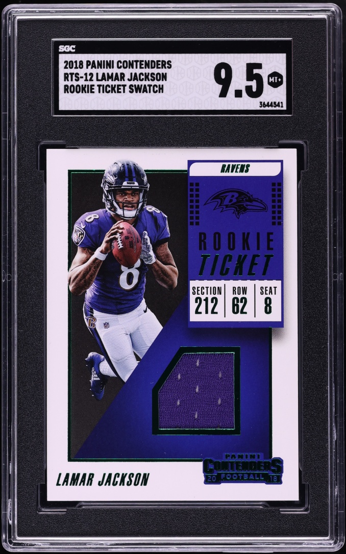 2018 Panini Contenders Rookie Ticket Lamar Jackson ROOKIE PATCH #RTS-12 SGC 9.5 MINT+ - Photo 1