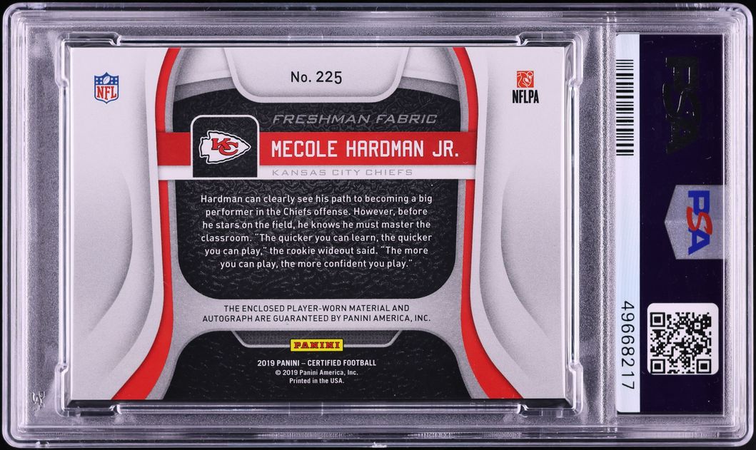 2019 Panini Certified Mirror Red Mecole Hardman Jr. ROOKIE PATCH AUTO /199 #225 PSA 6 EXMT - Photo 2