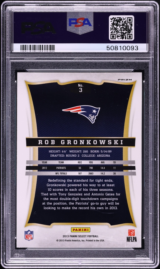2013 Select Silver Prizm Rob Gronkowski #3 PSA 9 MINT - Photo 2