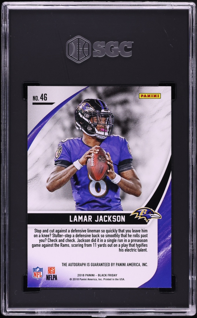 2018 Panini Black Friday Lamar Jackson ROOKIE AUTO #46 SGC 9 MINT - Photo 2