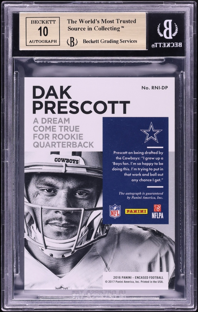 2016 Panini Encased Notable Dak Prescott ROOKIE AUTO /75 #RNI-DP BGS 9.5 GEM MINT - Photo 2