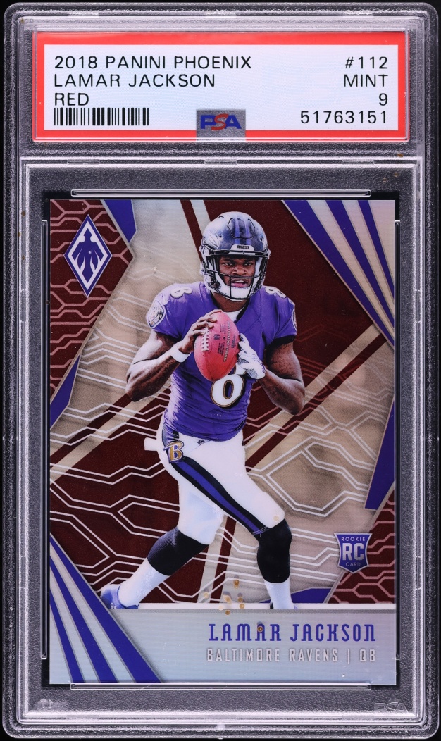2018 Panini Phoenix Red Lamar Jackson ROOKIE /299 #112 PSA 9 MINT - Photo 1