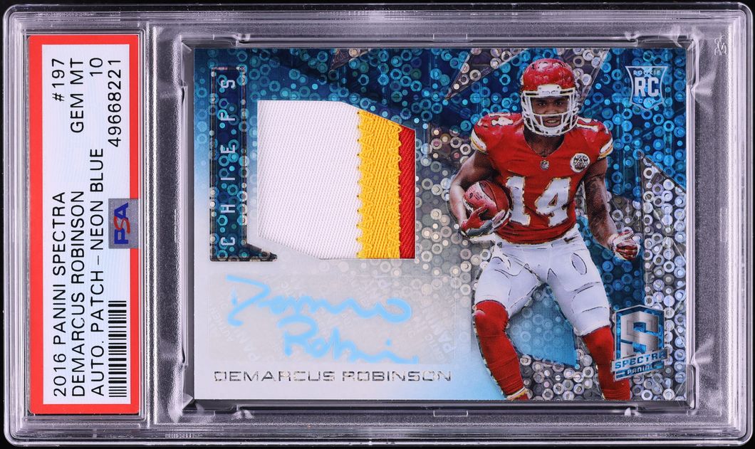2016 Panini Spectra Neon Blue Demarcus Robinson ROOKIE PATCH AUTO /60 #197 PSA 10 GEM MINT - Photo 1