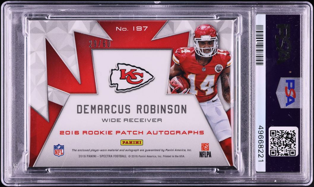 2016 Panini Spectra Neon Blue Demarcus Robinson ROOKIE PATCH AUTO /60 #197 PSA 10 GEM MINT - Photo 2