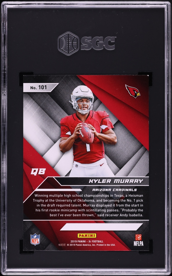 2019 Panini XR Gold Kyler Murray ROOKIE /10 #101 SGC 9 MINT - Photo 2