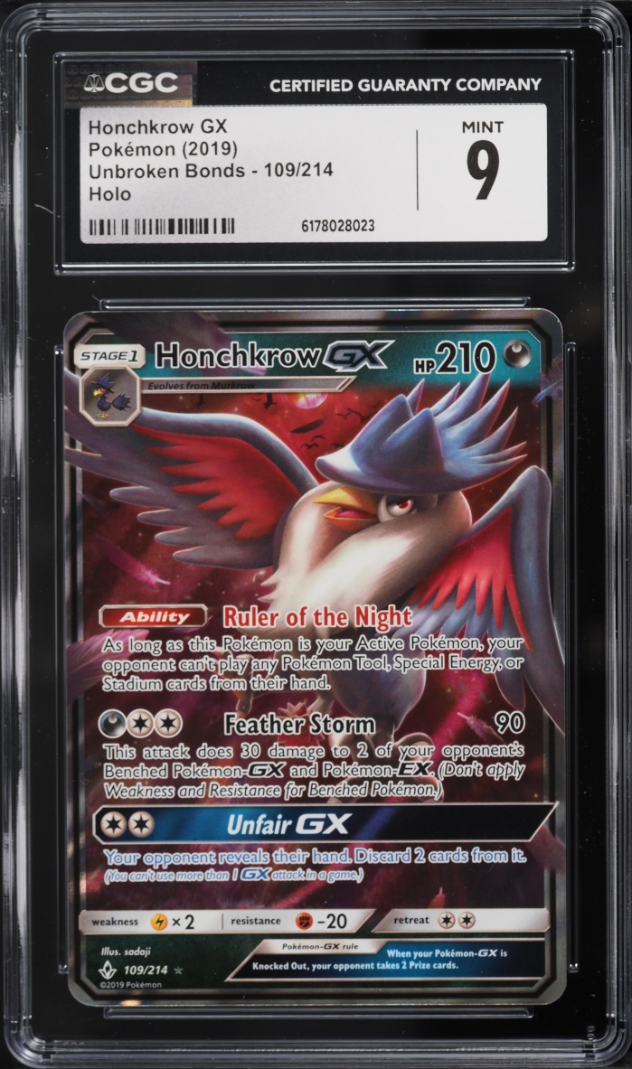 2019 Pokemon Sun & Moon Unbroken Bonds Holo Honchkrow GX #109 CGC 9 MINT