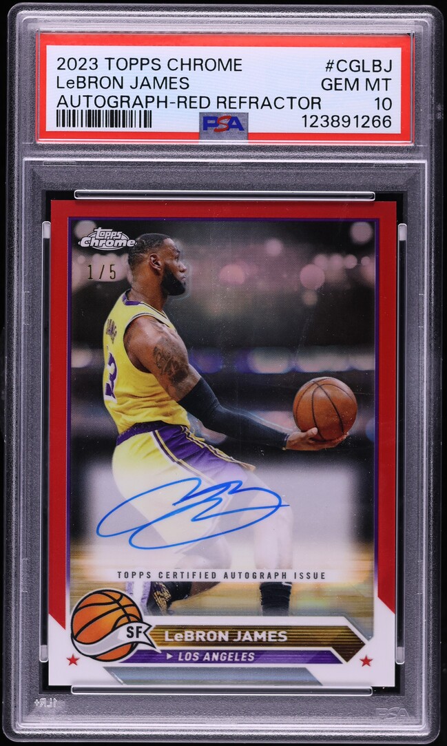 2023 Topps Chrome Red Refractor LeBron James AUTO 1/5 #CG-LBJ PSA