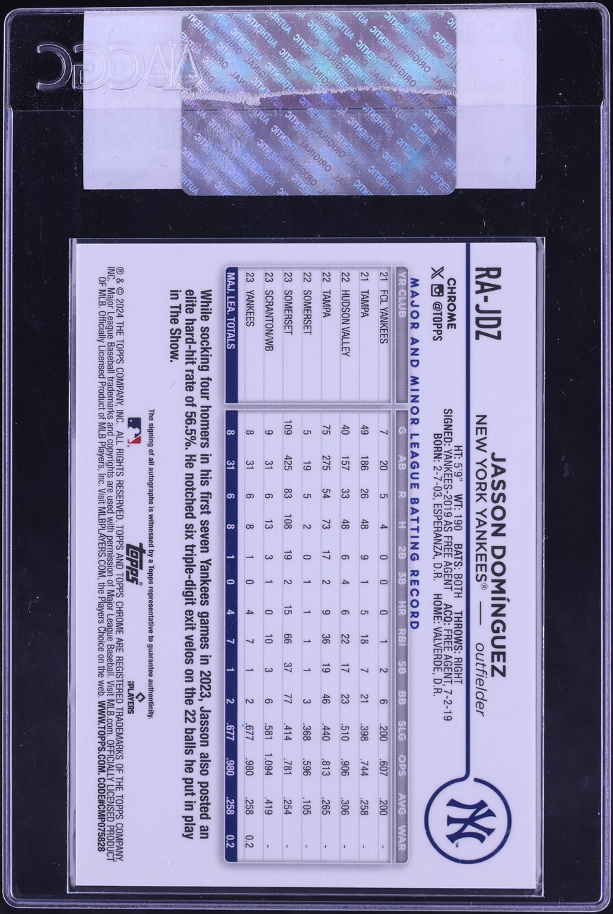 2024 Topps Chrome Jasson Dominguez ROOKIE AUTO #RA-JDZ CGC AUTH