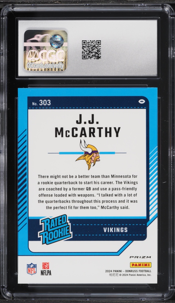 2024 Donruss Optic Preview Pink Prizm J.J. McCarthy ROOKIE #303 CGC 10 GEM MINT